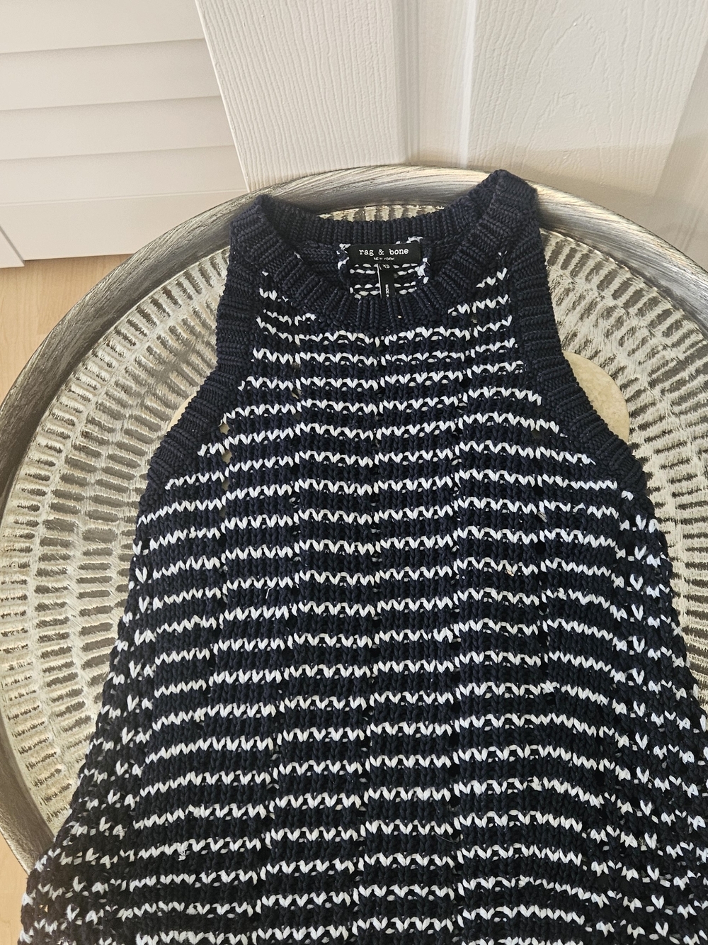 Rag & Bone Navy & White Striped Knit Sleeveless High-Neck Top (Size XS)